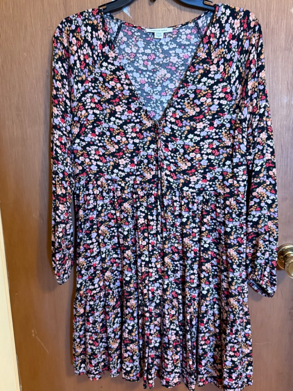 American Eagle Outfitters Black Floral Tie-Front Dress